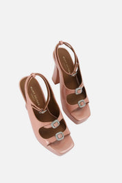 Kurt Geiger Sandalo Platform In Pelle Verniciata con Fibbie Gioiello 5850396309 PEACH
