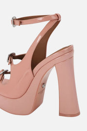 Kurt Geiger Sandalo Platform In Pelle Verniciata con Fibbie Gioiello 5850396309 PEACH