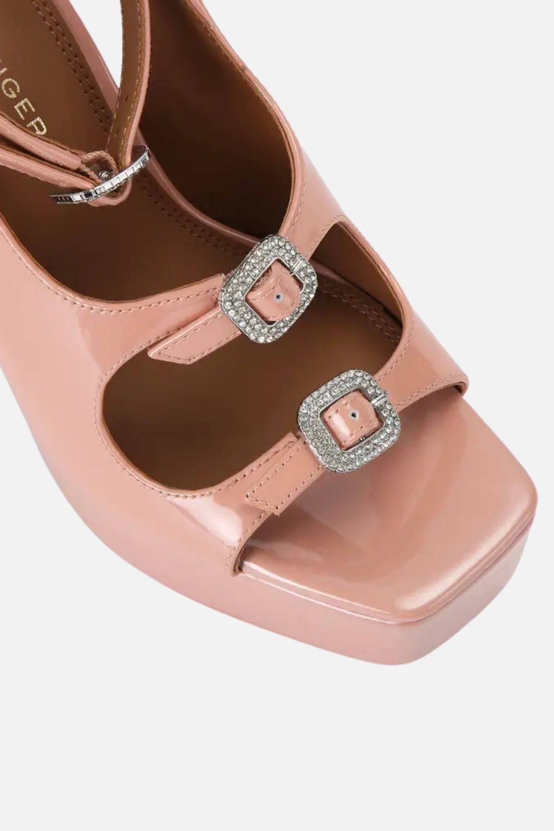 Kurt Geiger Sandalo Platform In Pelle Verniciata con Fibbie Gioiello 5850396309 PEACH