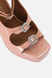 Kurt Geiger Sandalo Platform In Pelle Verniciata con Fibbie Gioiello 5850396309 PEACH
