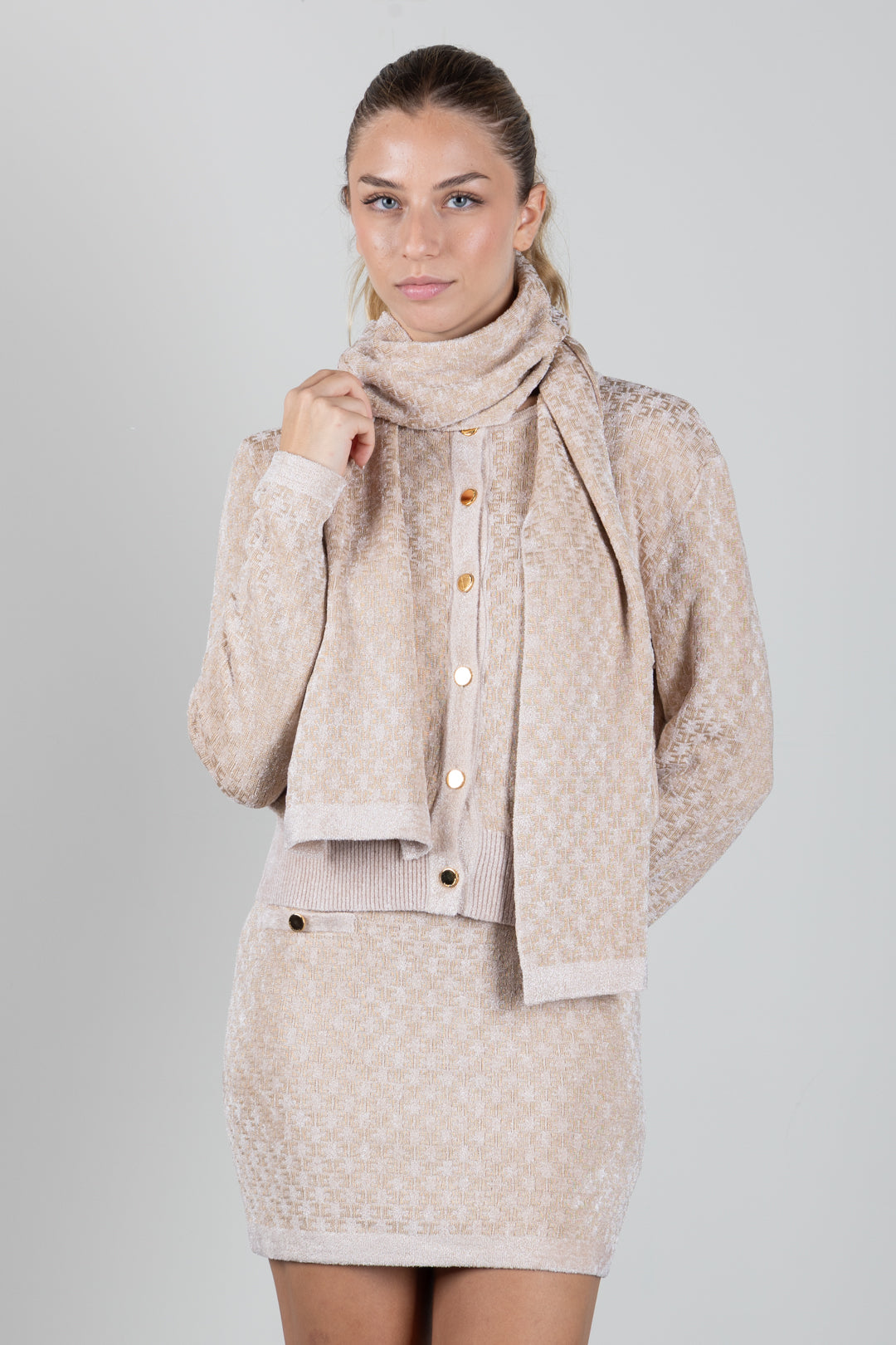 Elisabetta Franchi Bambina Sciarpa In Maglia Jacquard con Logo EFSC008CFL149.D747