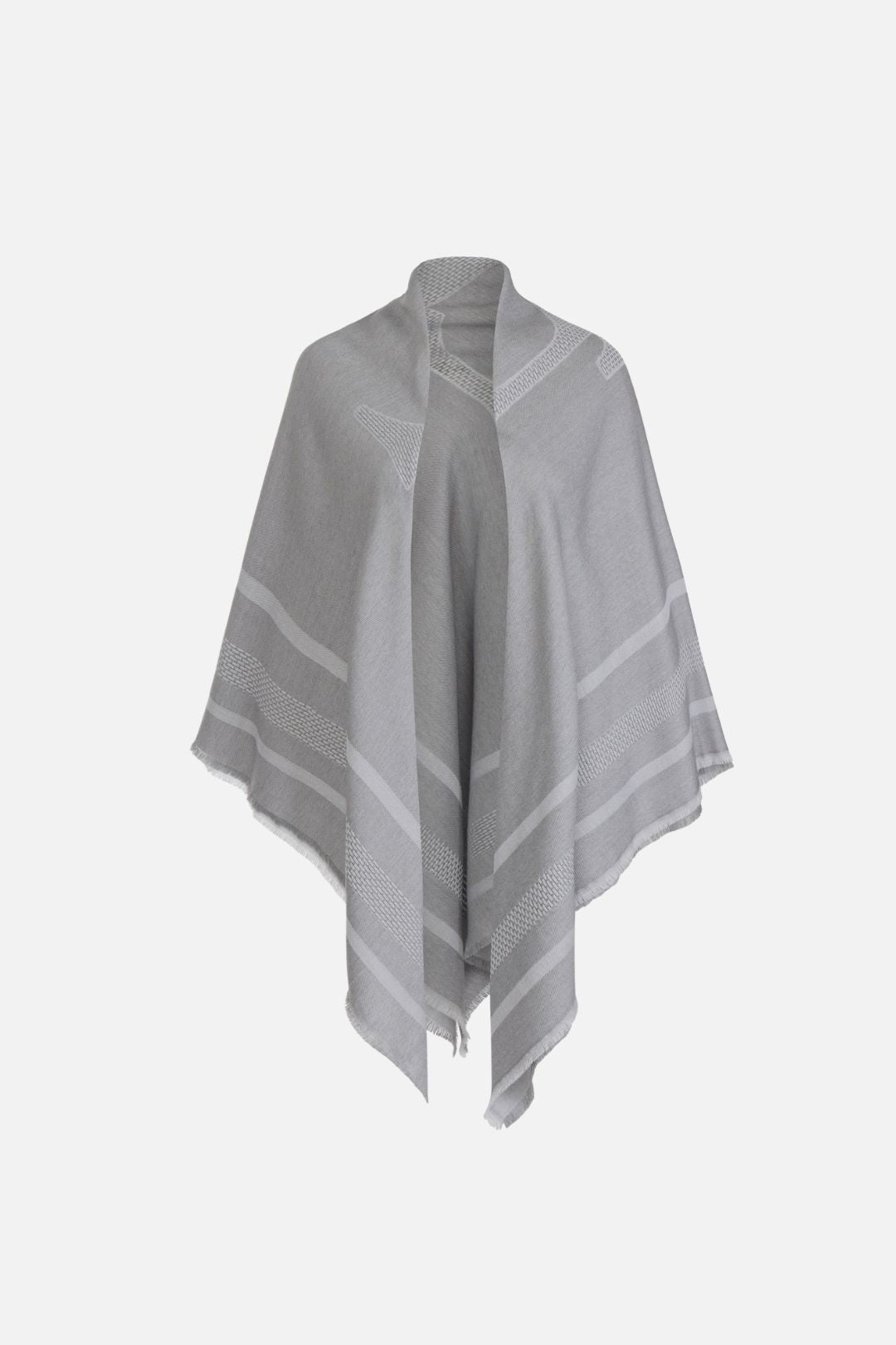 Elisabetta Franchi Sciarpa Quadrata In Lana con Logo e Frange MT01F66E2 GRIGIO MELANGE/AVORI