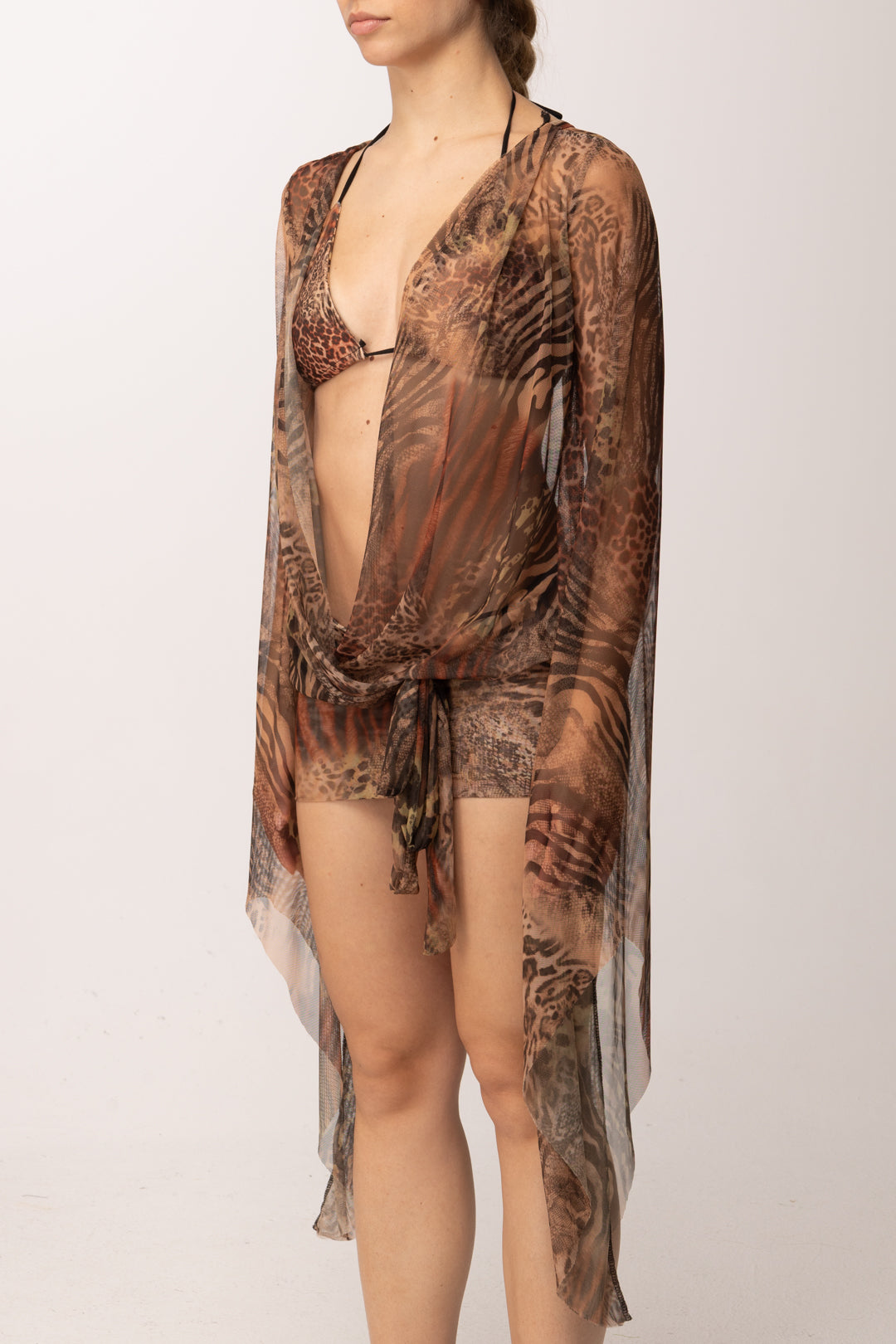 Copricostume Abito Copricostume Animalier Kaftano Copricostume Corto Animalier In Georgette Con Coulisse F**K Deva  Sochic