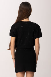 Elisabetta Franchi Bambina Set Completo Carigan, Top e Outfit con Logo Strass EFCM027CFL129.N000