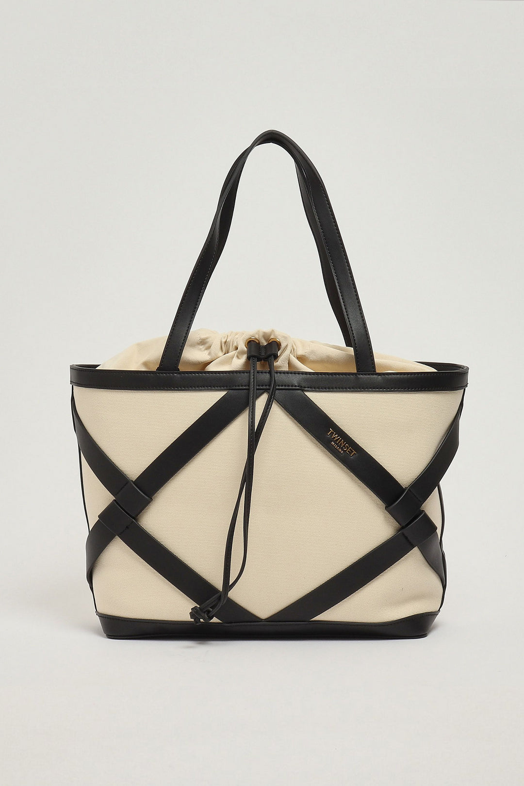 Twin-set Shopper In Canvas con Dettagli Effetto Pelle 261TB7271 BIC.MADREPERLA/NERO