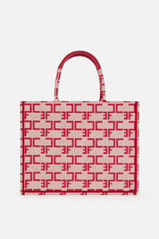 Elisabetta Franchi Shopper In Tela Jacquard Monogram BURRO/ROSSO