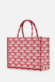 Elisabetta Franchi Shopper In Tela Jacquard Monogram BURRO/ROSSO