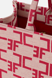 Elisabetta Franchi Shopper In Tela Jacquard Monogram BURRO/ROSSO