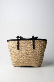 Pinko Shopping Bag In Rafia con Finiture In Pelle 103324 A1RL NERO-ANTIQUE GOLD