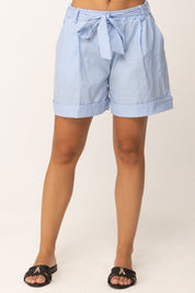 Khloe Femme Shorts a Righe con Cintura Fiocco AZZURRO