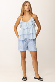 Khloe Femme Shorts a Righe con Cintura Fiocco AZZURRO