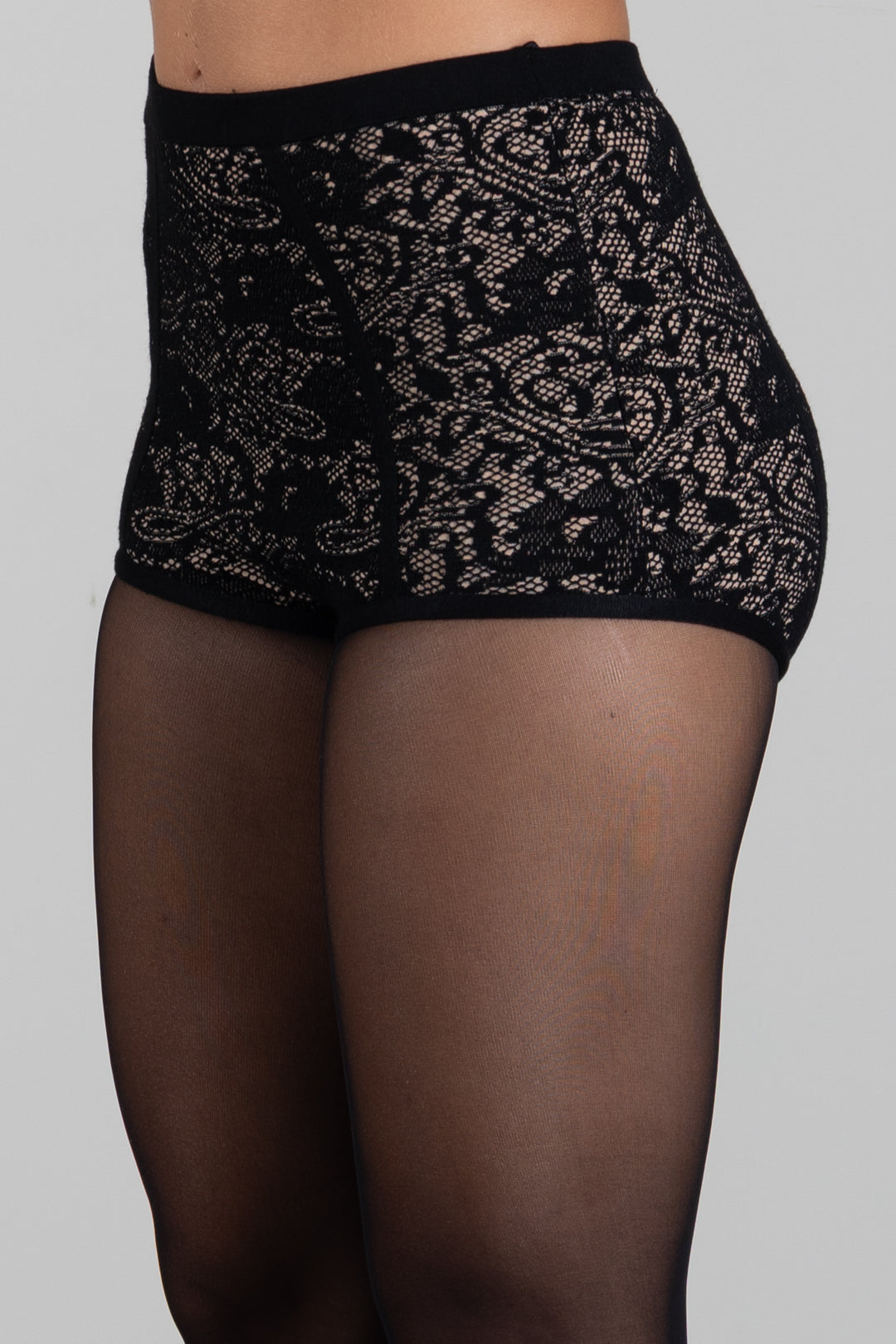 Elisabetta Franchi Shorts a Vita Alta In Maglia Effetto Pizzo KS10Q66E2 NERO/PELLE