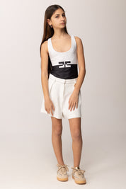 Elisabetta Franchi Bambina Shorts Ampio In Misto Lino con Passante Logo EFBE0840LI009.0004