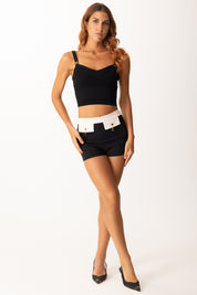 Elisabetta Franchi Shorts Color Block con Logo Charms SHT0156E2 NERO/MILK