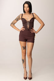 Elisabetta Franchi Shorts In Crêpe Leggero con Catena Gioiello SH01757E2 MERLOT