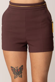 Elisabetta Franchi Shorts In Crêpe Leggero con Catena Gioiello SH01757E2 MERLOT