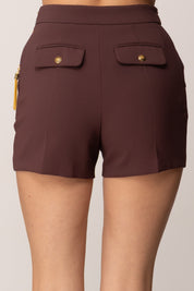 Elisabetta Franchi Shorts In Crêpe Leggero con Catena Gioiello SH01757E2 MERLOT