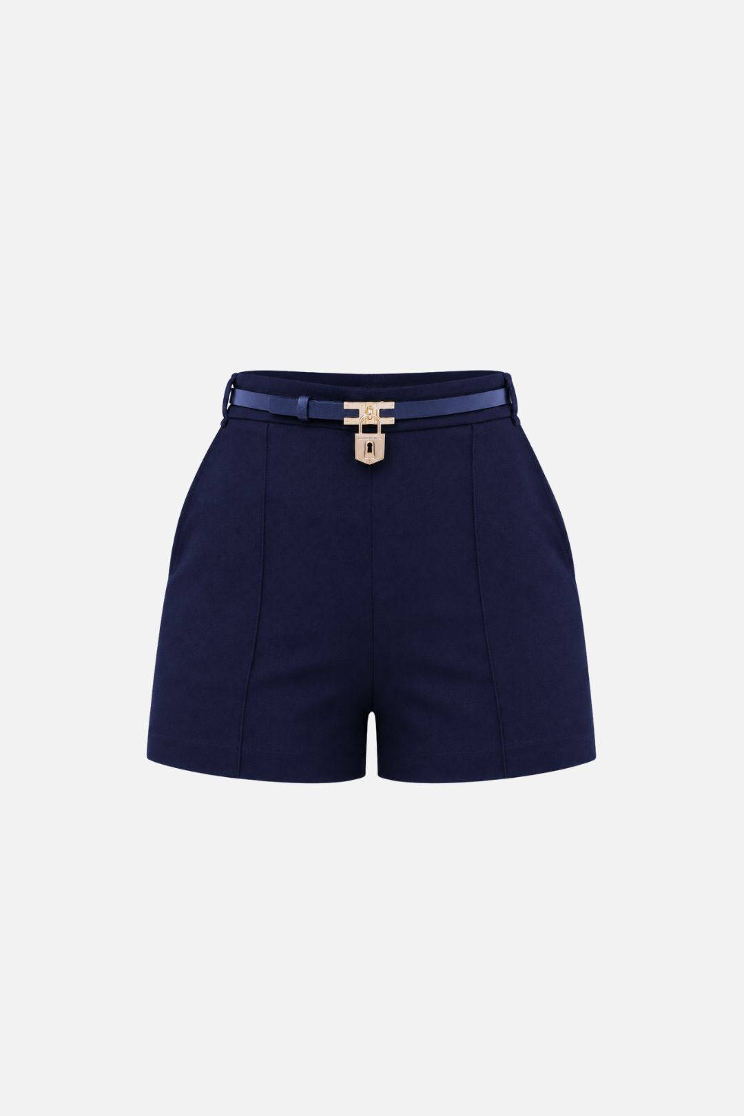Elisabetta Franchi Shorts In Crêpe Leggero con Cintura Gioiello SH00666E2 BLU NOTTE