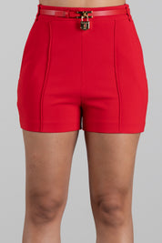 Elisabetta Franchi Shorts In Crêpe Leggero con Cintura Gioiello SH00666E2 RED PASSION