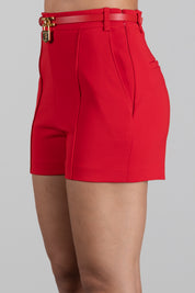 Elisabetta Franchi Shorts In Crêpe Leggero con Cintura Gioiello SH00666E2 RED PASSION