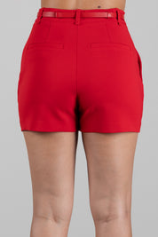 Elisabetta Franchi Shorts In Crêpe Leggero con Cintura Gioiello SH00666E2 RED PASSION