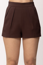 Elisabetta Franchi Shorts In Crêpe Leggero con Pinces SH01062E2 CACAO