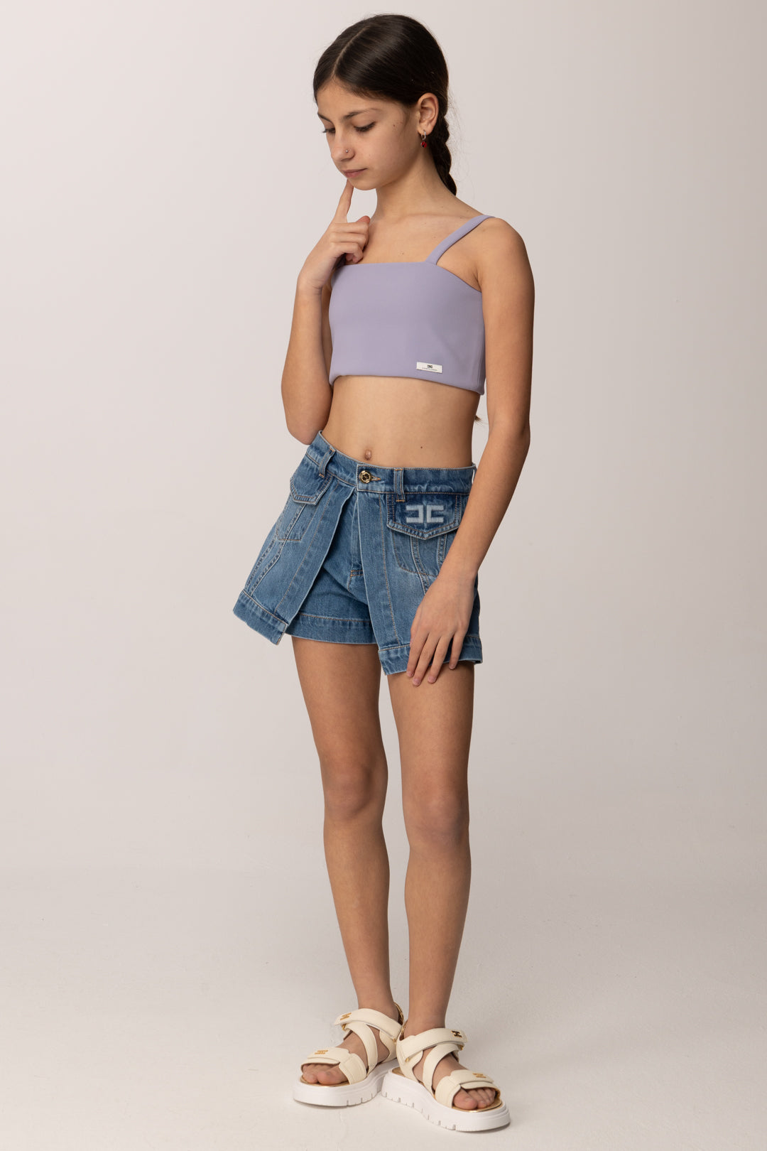 Elisabetta Franchi Bambina Shorts In Denim con Pannelli Frontali EFBE0760DF011.4039