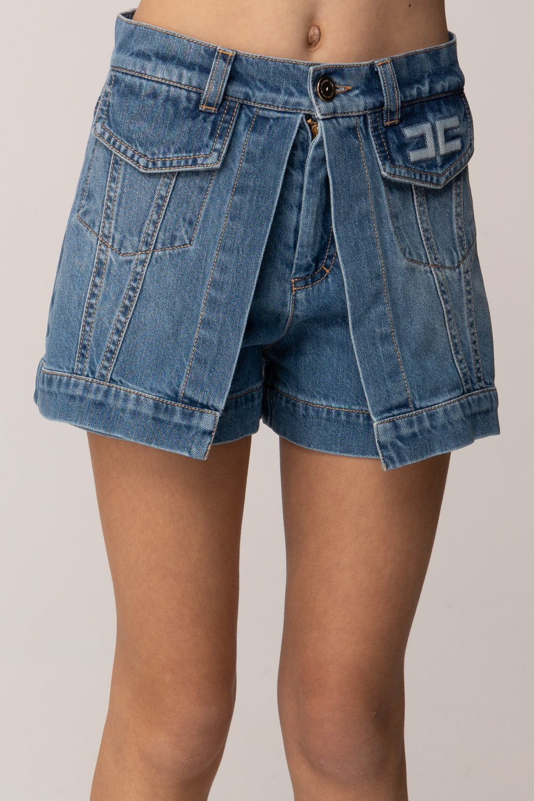 Elisabetta Franchi Bambina Shorts In Denim con Pannelli Frontali EFBE0760DF011.4039