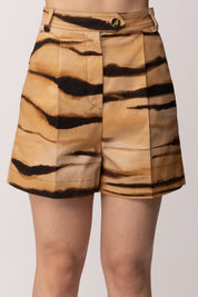 Elisabetta Franchi Shorts In Drill con Stampa Tigre SH01362E2 CAMMELLO