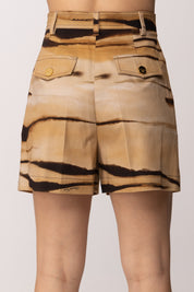 Elisabetta Franchi Shorts In Drill con Stampa Tigre SH01362E2 CAMMELLO