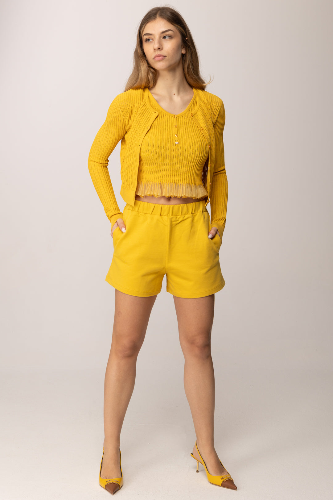 Elisabetta Franchi Bambina Shorts In Felpa con Tasca Logo Cc Sul Retro EFBE0830FF002.2115