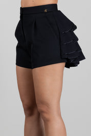 Elisabetta Franchi Shorts In Gabardina con Balze SH00567E2 NERO