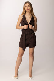 Elisabetta Franchi Shorts In Gabardina con Catenina Gioiello SH00561E2 CACAO