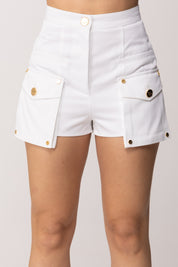 Elisabetta Franchi Shorts In Gabardina Di Cotone con Tasconi SH00661E2 AVORIO