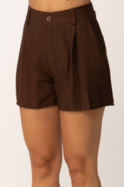 Khloe Femme Shorts In Misto Lino a Vita Alta
 CACAO