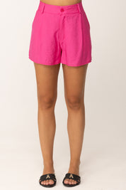 Khloe Femme Shorts In Misto Lino a Vita Alta
 FUCSIA