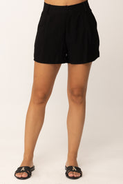 Khloe Femme Shorts In Misto Lino a Vita Alta
 NERO