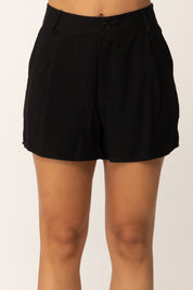 Khloe Femme Shorts In Misto Lino a Vita Alta
 NERO