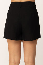 Khloe Femme Shorts In Misto Lino a Vita Alta
 NERO