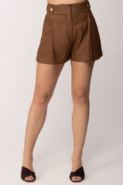 Elisabetta Franchi Shorts In Misto Lino con Cinturini SH01162E2 CUOIO