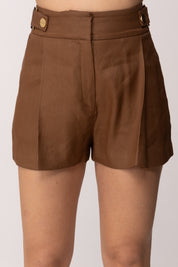 Elisabetta Franchi Shorts In Misto Lino con Cinturini SH01162E2 CUOIO