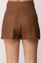 Elisabetta Franchi Shorts In Misto Lino con Cinturini SH01162E2 CUOIO
