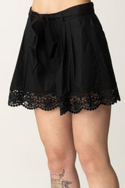 Twin-set Shorts In Popeline con Pizzo 251TT2096 NERO