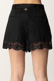 Twin-set Shorts In Popeline con Pizzo 251TT2096 NERO