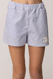 Elisabetta Franchi Bambina Shorts In Popeline con Stampa Righe e Ricamo Logo EFBE0870CR025.D885