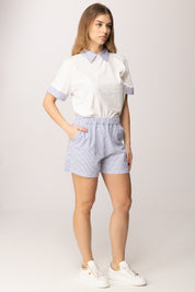Elisabetta Franchi Bambina Shorts In Popeline con Stampa Righe e Ricamo Logo EFBE0870CR025.D885