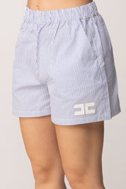 Elisabetta Franchi Bambina Shorts In Popeline con Stampa Righe e Ricamo Logo EFBE0870CR025.D885
