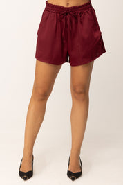 Khloe Femme Shorts In Satin con Coulisse BORDEAUX