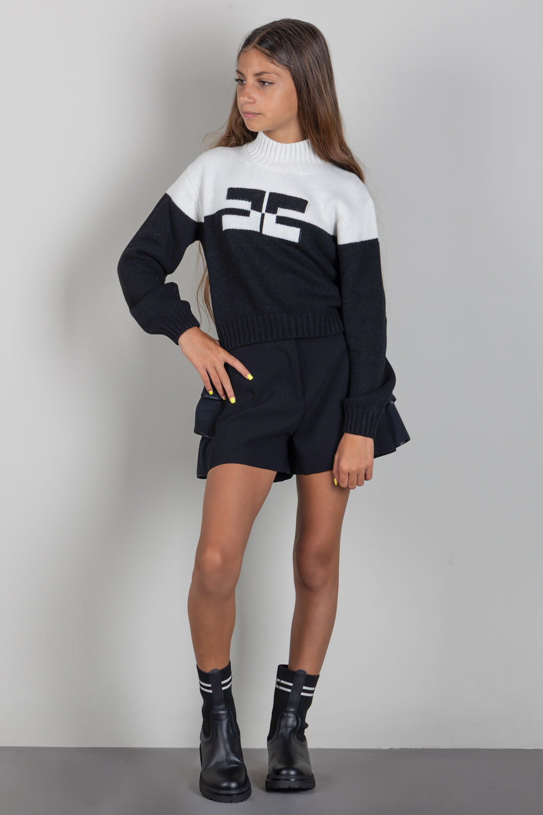 Elisabetta Franchi Bambina Shorts Neri con Tulle EFBE0910GA022.N000