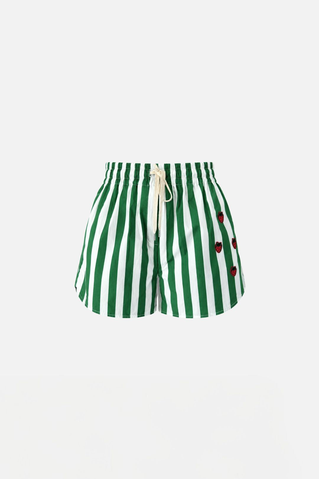 Vicolo Shorts Rigati con Coulisse e Patch Fragole RAB1033 BIANCO/VERDE